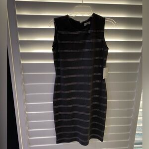 Calvin Klein NWT Grey/embellishments Striped Midi Dress Size-4